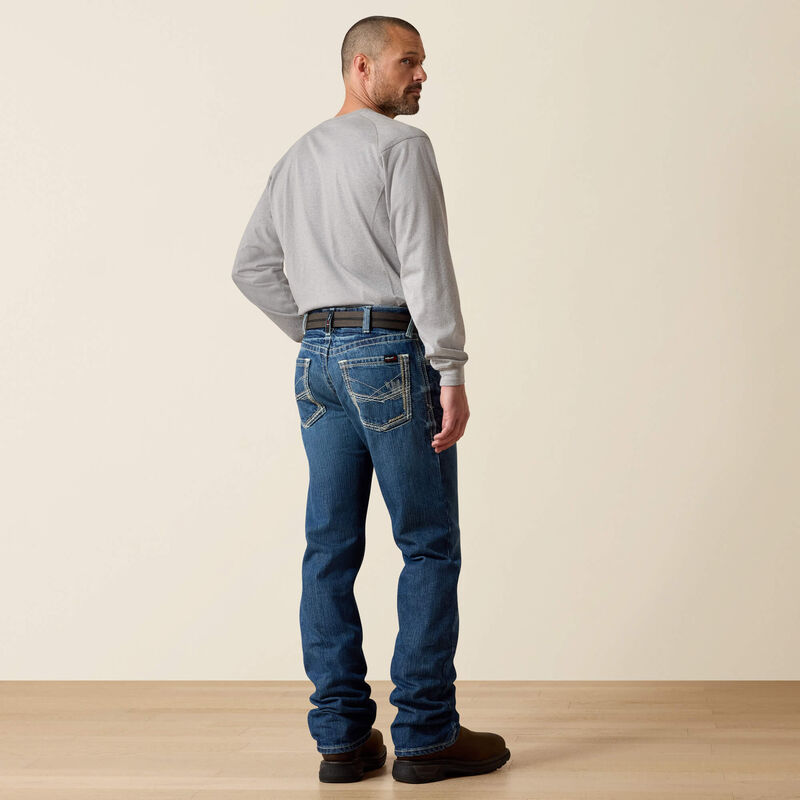 ARIAT - FR M4 Ridgeline - Glacier Wash - Boot Cut Jeans - Fashion Back Pocket - Low Rise - Relaxed Fit Waist Hip & Thigh - Becker Safety and Supply