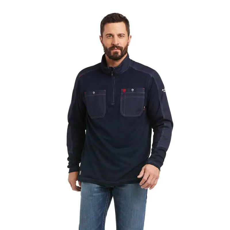 ARIAT - FR DuraLight 1/4 Zip Work Shirt, Navy - Becker Safety and Supply