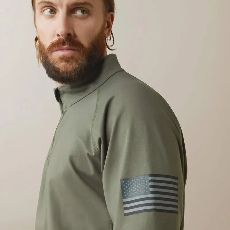ARIAT - FR Combat Stretch Patriot 1/4 Zip Work Shirt, Sage Becker Safety and Supply