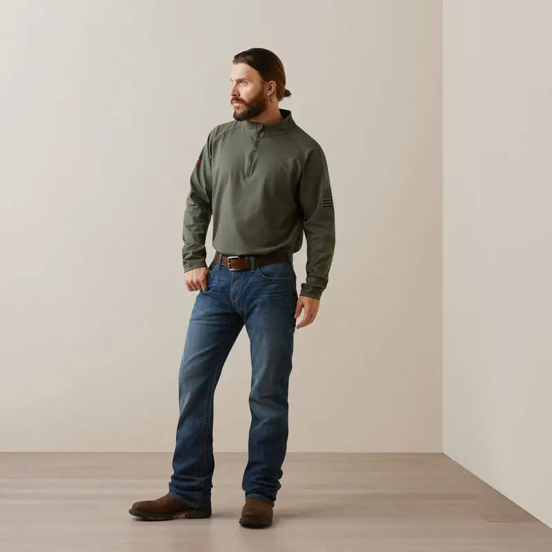 ARIAT - FR Combat Stretch Patriot 1/4 Zip Work Shirt, Sage Becker Safety and Supply
