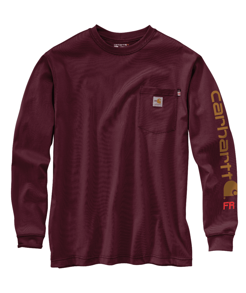 CARHARTT - Flame Resistant Force Loose Fit Midweight Long-Sleeve Logo Graphic T-Shirt, Maroon - XLT - Becker Safety and Supply
