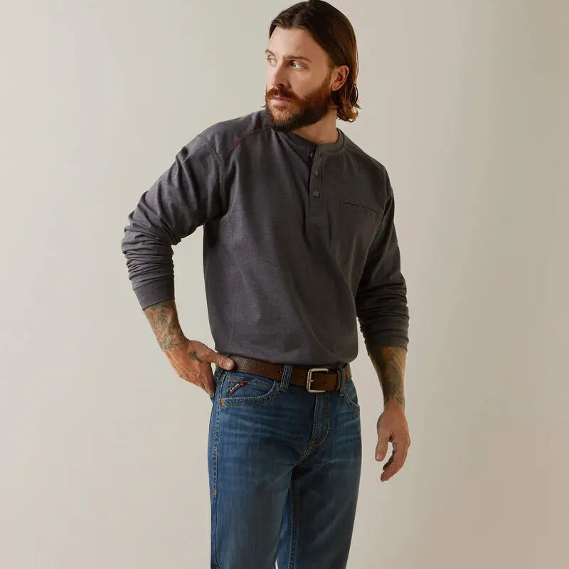 ARIAT - FR Air Refinery Row Graphic Henley, Charcoal Becker Safety and Supply