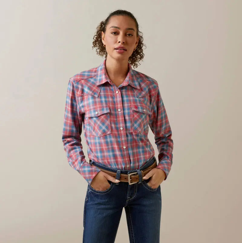 ARIAT - FR Womens Classen Retro Fit Snap Work Shirt, Sun Kissed Coral Becker Safety and Supply