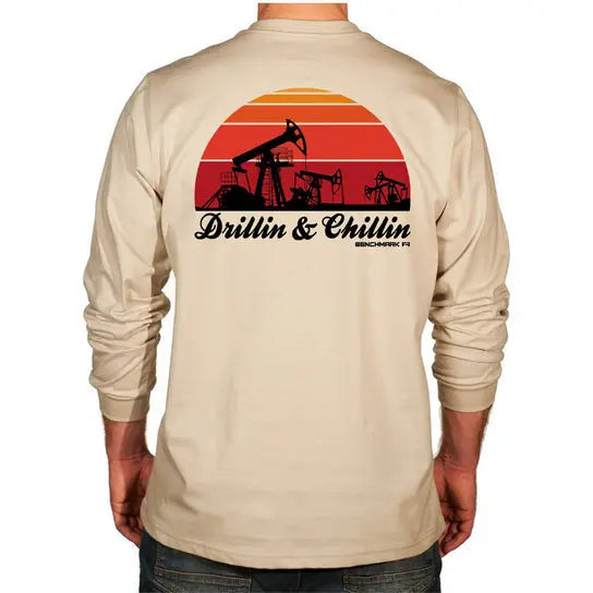 BENCHMARK FR- 6.2OZ "DRILLING AND CHILLIN" FLAME RESISTANT SHIRT, BEIGE Becker Safety and Supply