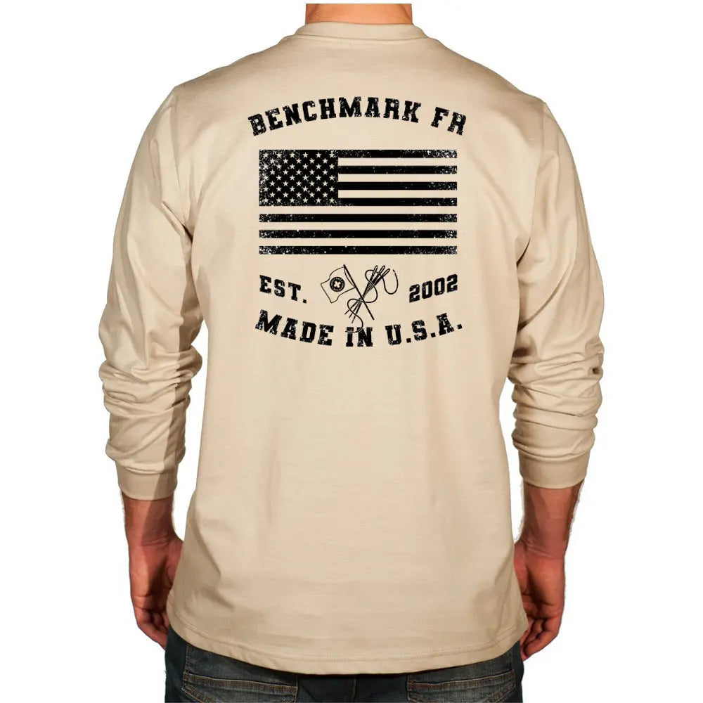 BENCHMARK FR- 6.2OZ "DRILLING AND CHILLIN" FLAME RESISTANT SHIRT, BEIGE Becker Safety and Supply