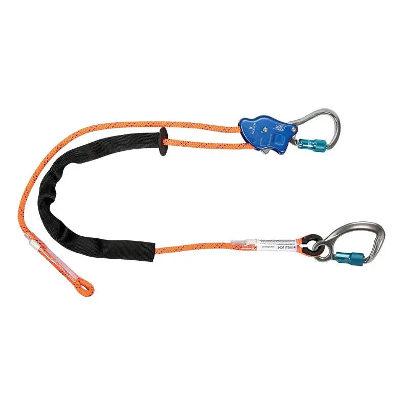 FALLTECH - TowerClimber® Adjustable Rope Positioning Lanyard - Aluminum Auto-locking Rope Adjuster; Aluminum Integral Adjuster Carabiner; Aluminum Carabiner Harness Connector; Abrasion resistant sleeve; Durable kernmantle rope - 6.5' - includes Gear Bag - Becker Safety and Supply