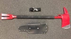 Fire Hooks Unlimited - 11 pound steel handled AXE - 6 lb. pickhead on one end and a Halligan fork on the other end - KIT - With Shoulder strap - ring - sheath - Becker Safety and Supply