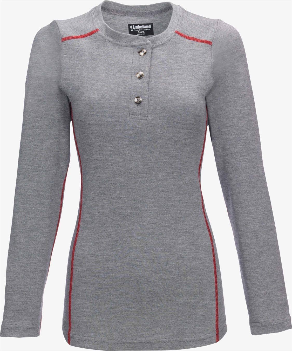 LAKELAND FR - Womens cut. Henley knit shirt. Dual certified, NFPA 70E, 2112 certified-Heather Gray - Becker Safety and Supply