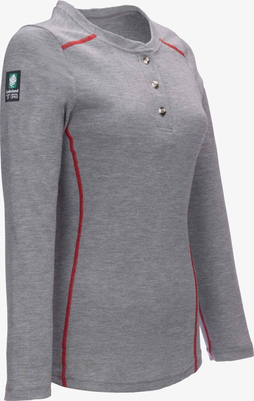 LAKELAND FR - Womens cut. Henley knit shirt. Dual certified, NFPA 70E, 2112 certified-Heather Gray - Becker Safety and Supply
