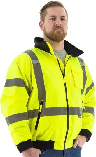 MAJESTIC - High Visibility Waterproof Bomber Jacket with Removable Fleece Liner, Class 3, Type R, Green - Becker Safety and Supply