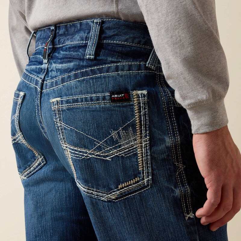 ARIAT - FR M4 Ridgeline - Glacier Wash - Boot Cut Jeans - Fashion Back Pocket - Low Rise - Relaxed Fit Waist Hip & Thigh - Becker Safety and Supply
