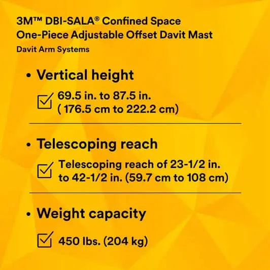3M™ DBI-SALA® Confined Space One-Piece Adjustable Offset Davit Mast - 27.5" - 42.5" Offset - 69.5" - 87.5" Mast Height - Becker Safety and Supply