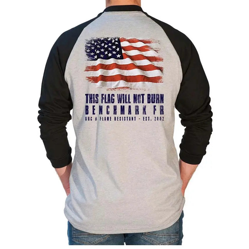 Benchmark-This Flag Will Not Burn FR Baseball T-Shirt,  Becker Safety and Supply