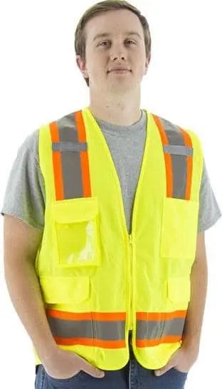MAJESTIC - Surveyors Vest w/ DOT Striping - Mesh Back - ID Badge Holder - YELLOW - ANSI Class 2 - Type R - Becker Safety and Supply